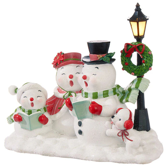 Caroling Snowmen with Lighted Lamppost