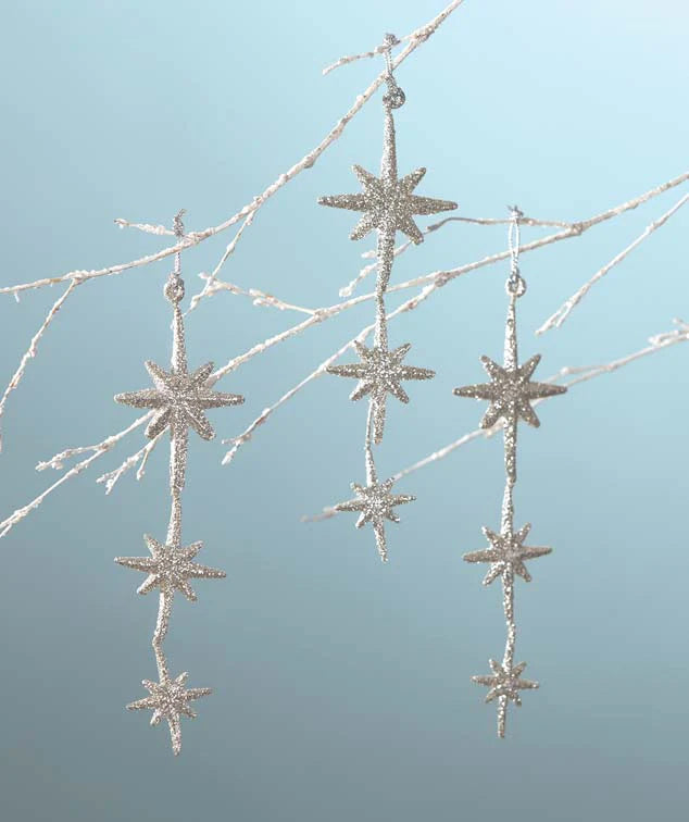 Moravian Star Dangle Ornaments - Platinum