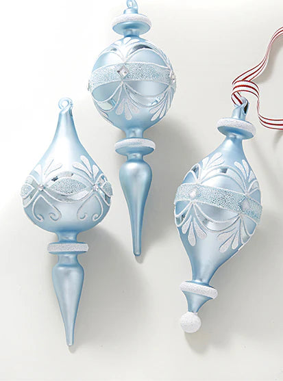 Vintage Elegance Blue Finial Ornaments