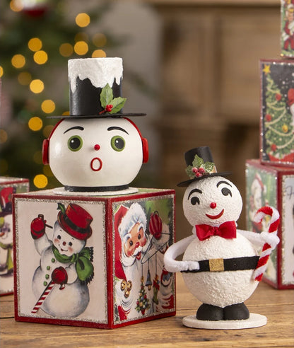 Vintage Surprised Snowman Container