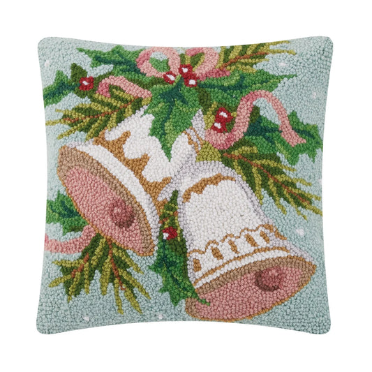 Pastel Christmas Bells Hooked Pillow