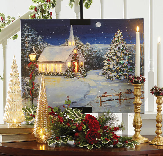 Christmas Church Print with Lights